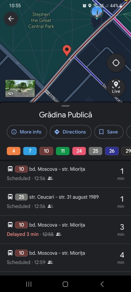 Live Bus Timetable in Chisinau on Google Maps